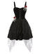 Schwarz 1950er Halloween Skeletthand Spinnennetz Rose Kleid