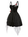 Schwarz 1950er Halloween Skeletthand Spinnennetz Rose Kleid