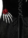 Schwarz 1950er Halloween Skeletthand Spinnennetz Rose Kleid