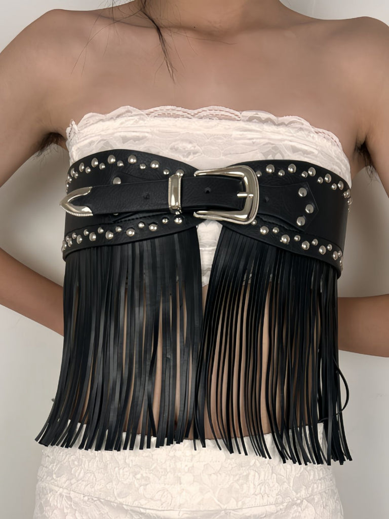 Schwarz Steampunk Niet Quaste Rock Gürtel