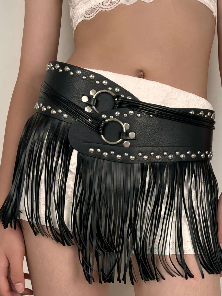 Schwarz Steampunk Niet Quaste Rock Gürtel