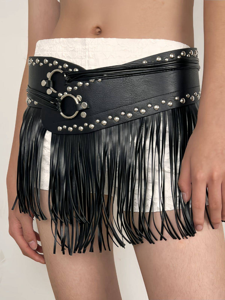 Schwarz Steampunk Niet Quaste Rock Gürtel