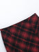 2PCS Rot 1980er Plaid Gesmokt Top & Hoch-Tief Saum Rock