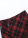 2PCS Rot 1980er Plaid Gesmokt Top & Hoch-Tief Saum Rock
