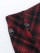 2PCS Rot 1980er Plaid Gesmokt Top & Hoch-Tief Saum Rock