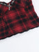 Rot 1970er Punk Plaid Spitze & Leder Gesmokt Top