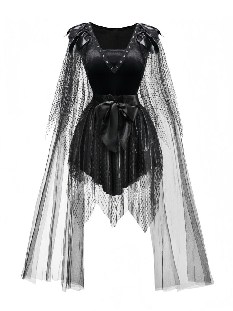 Schwarz 1980er Punk Teufel Schläger Netz Kleid