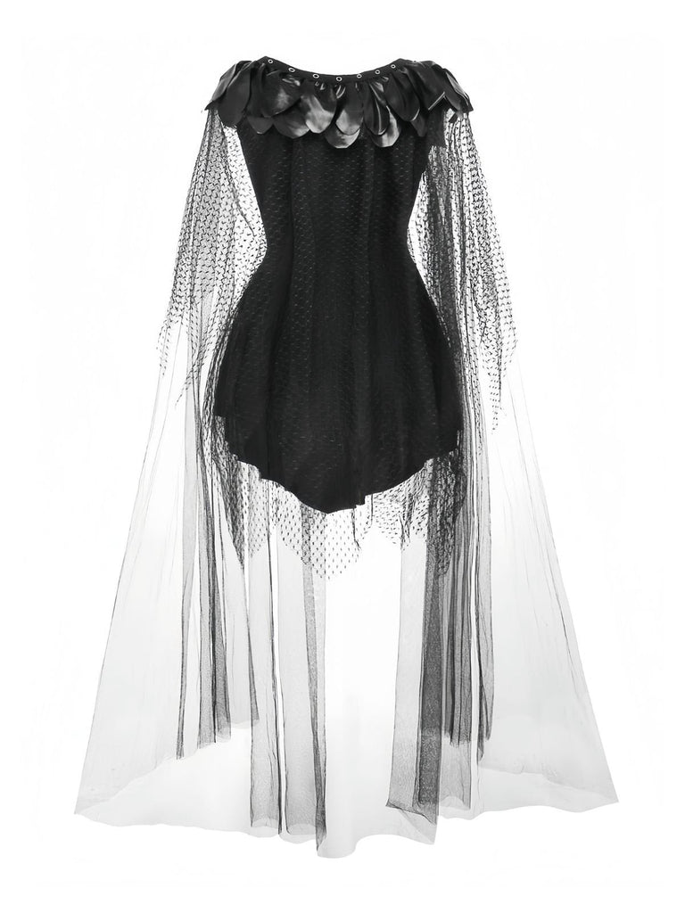Schwarz 1980er Punk Teufel Schläger Netz Kleid