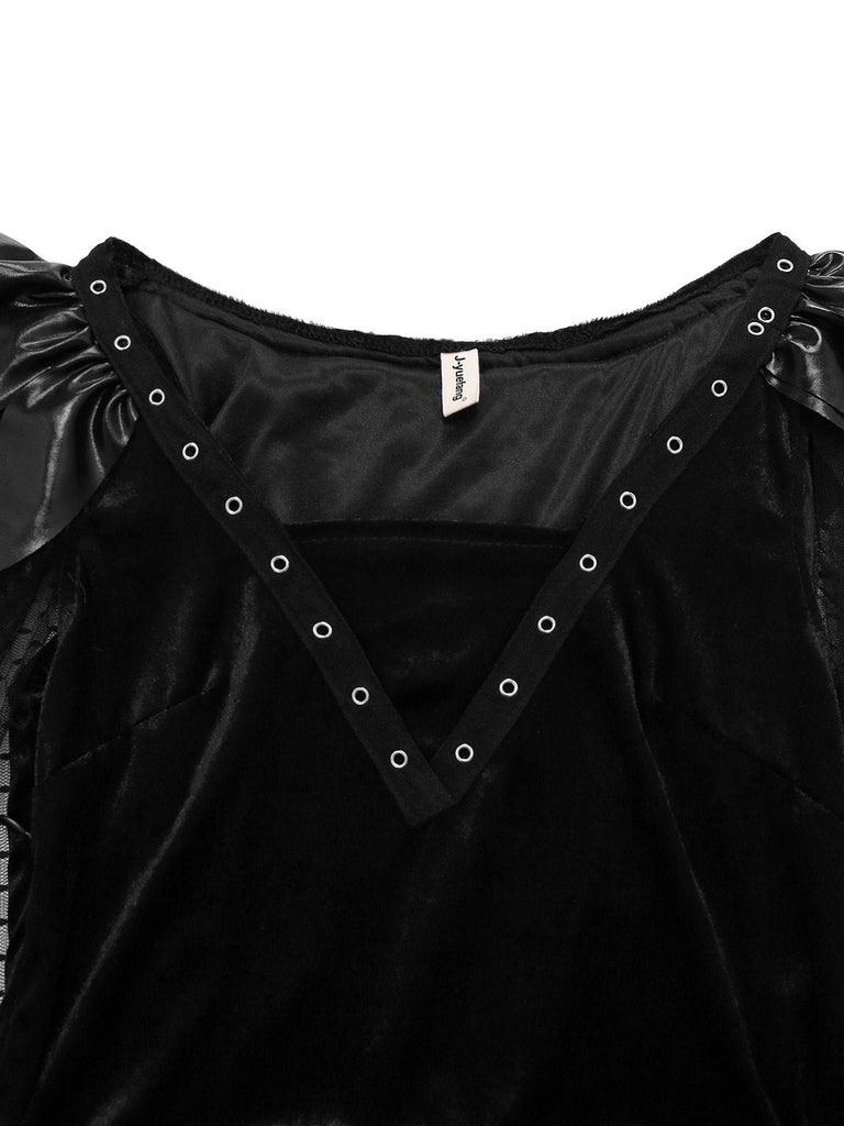 Schwarz 1980er Punk Teufel Schläger Netz Kleid