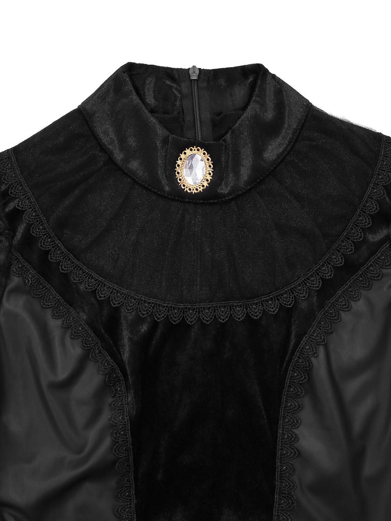 Schwarz 1950er Halloween Teuflisch Vampir Puffärmel Netz Kleid