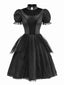 Schwarz 1950er Halloween Teuflisch Vampir Puffärmel Netz Kleid