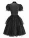 Schwarz 1950er Halloween Teuflisch Vampir Puffärmel Netz Kleid