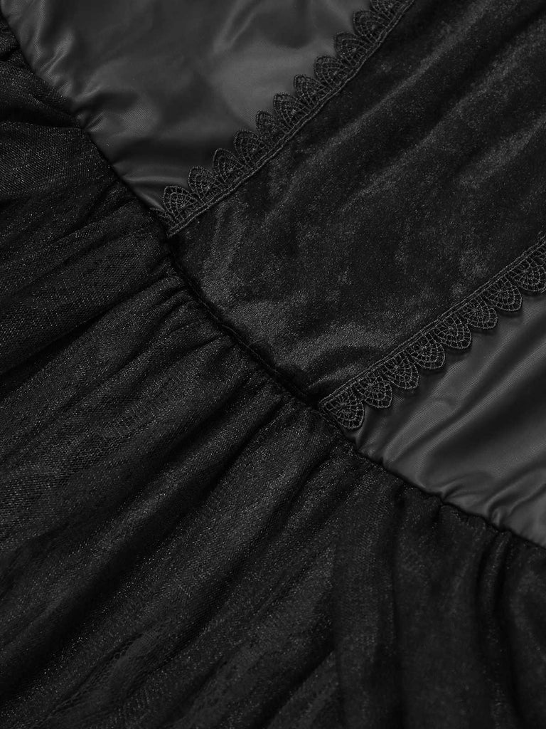 Schwarz 1950er Halloween Teuflisch Vampir Puffärmel Netz Kleid