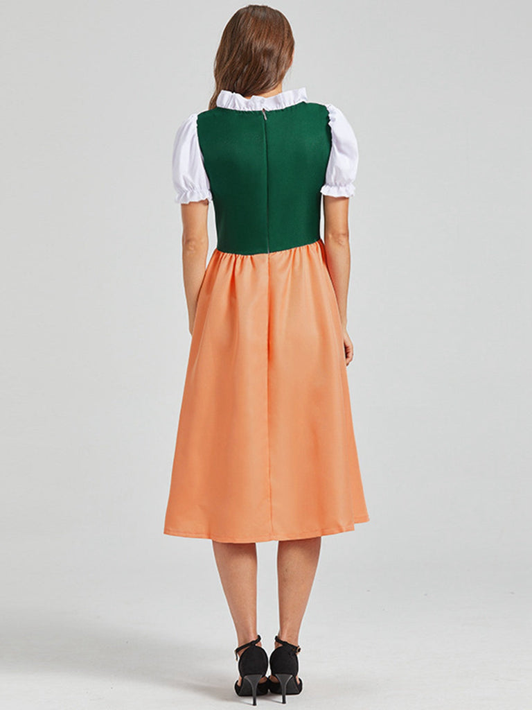 Grün 1950er Oktoberfest Dirndl Blumen Stickerei Rüschen Kleid