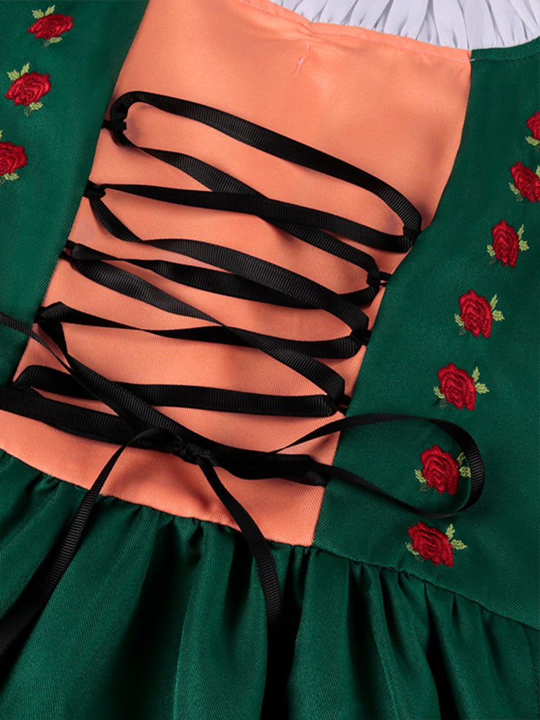 Grün 1950er Oktoberfest Dirndl Blumen Stickerei Rüschen Kleid