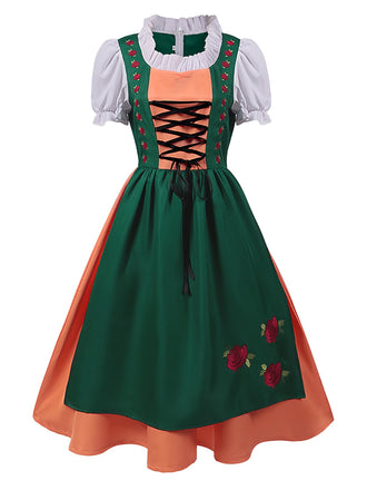 Grün 1950er Oktoberfest Dirndl Blumen Stickerei Rüschen Kleid