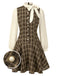 Braun 1960er Plaid Bogen Tie Taste Swing Kleid