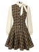 Braun 1960er Plaid Bogen Tie Taste Swing Kleid