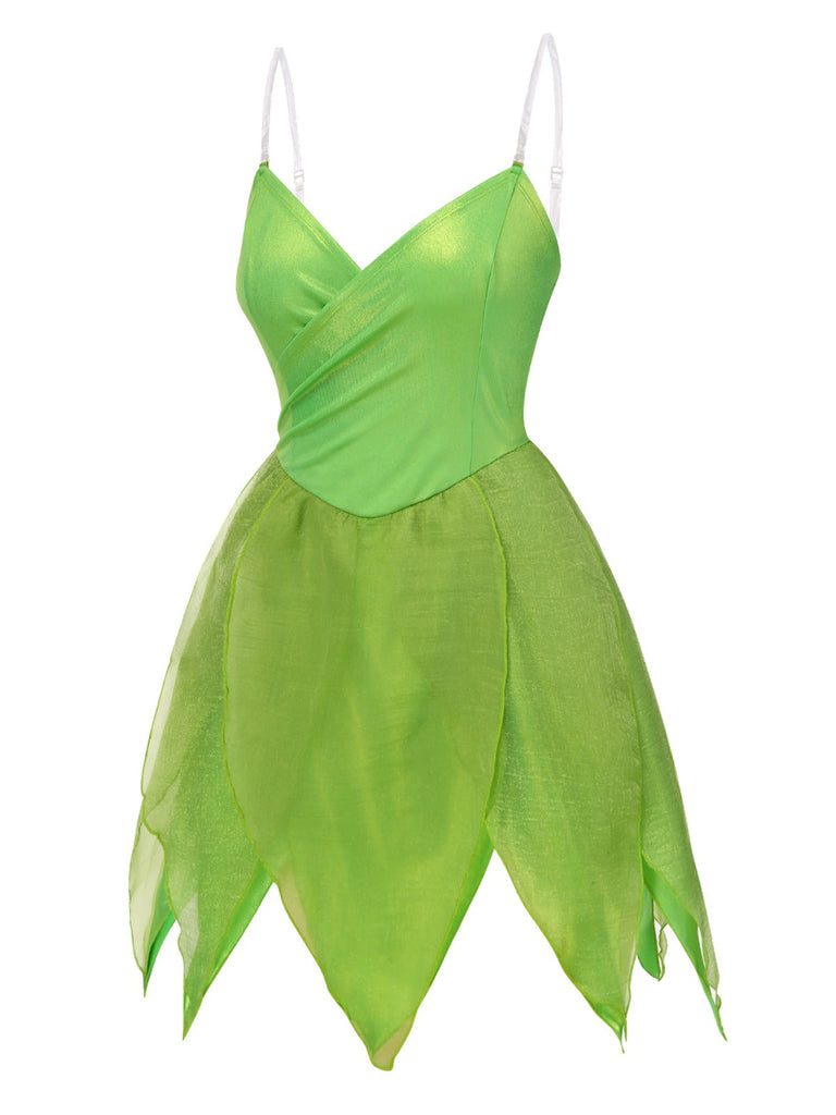 Grün 1970er Tinkerbell Elf Blütenblatt Saum Mini Kleid
