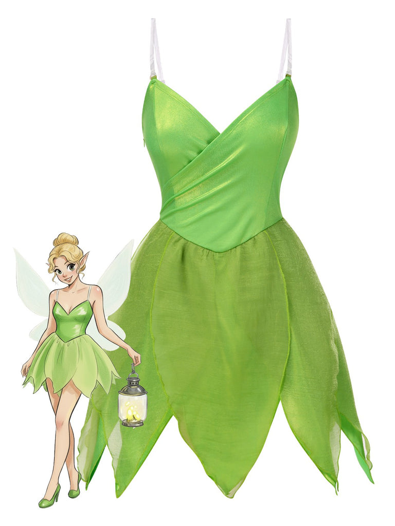 Grün 1970er Tinkerbell Elf Blütenblatt Saum Mini Kleid