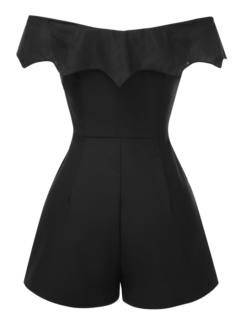 Schwarz 1950er Gothic Schläger Schulterfrei Netz Romper