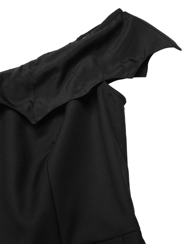 Schwarz 1950er Gothic Schläger Schulterfrei Netz Romper