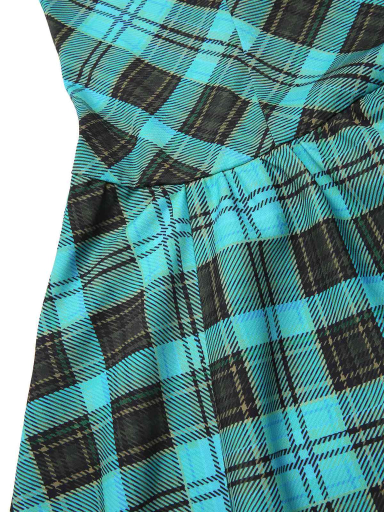 Blau 1970er Plaid Peter Pan Kragen Frankie Stein Kleid