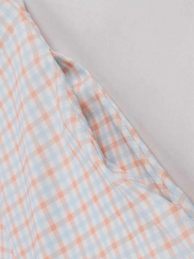 Weiß 1950er Gingham Plaid Spaghetti Träger Kleid