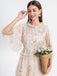 Beige 1930er Blumen Stickerei Illusion Netz Rüschen Kleid