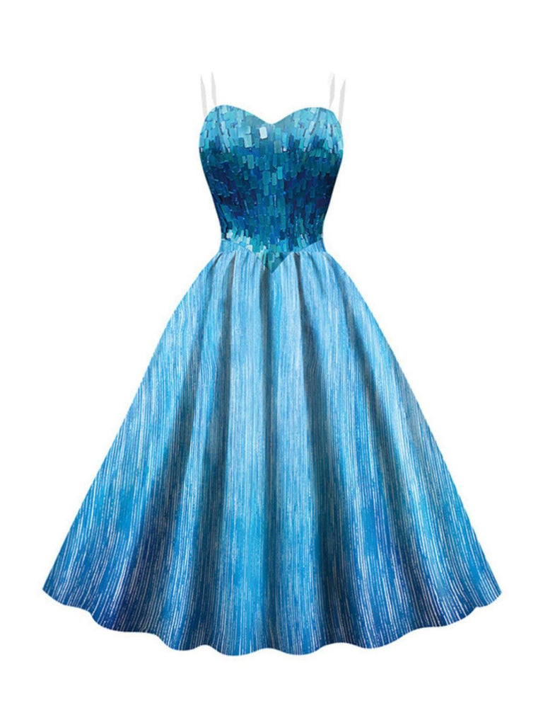 Blau 1950er Halloween Elsa Pailletten Schneeflocke Träger Kleid