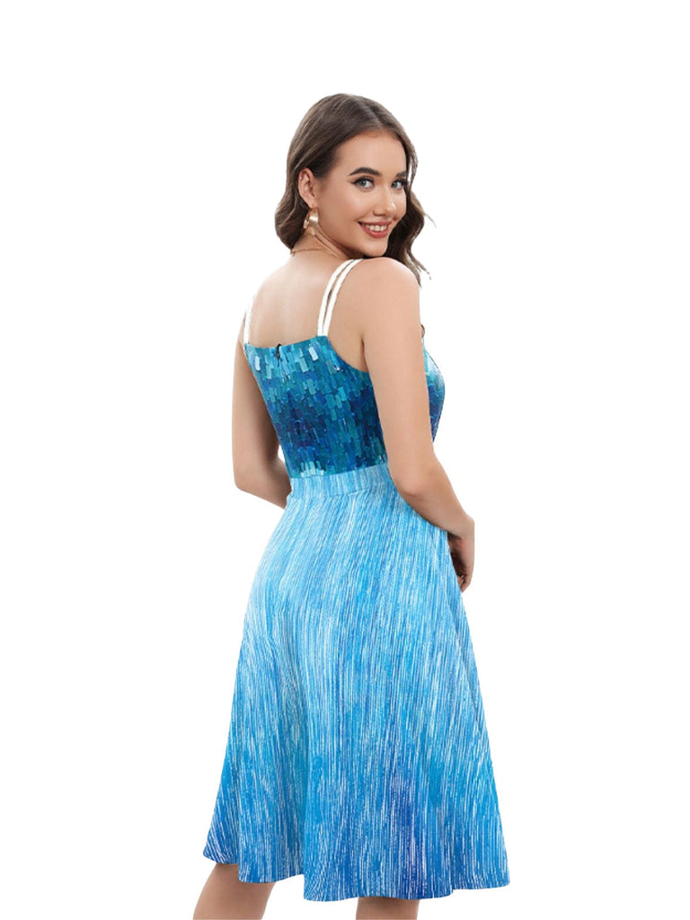 Blau 1950er Halloween Elsa Pailletten Schneeflocke Träger Kleid