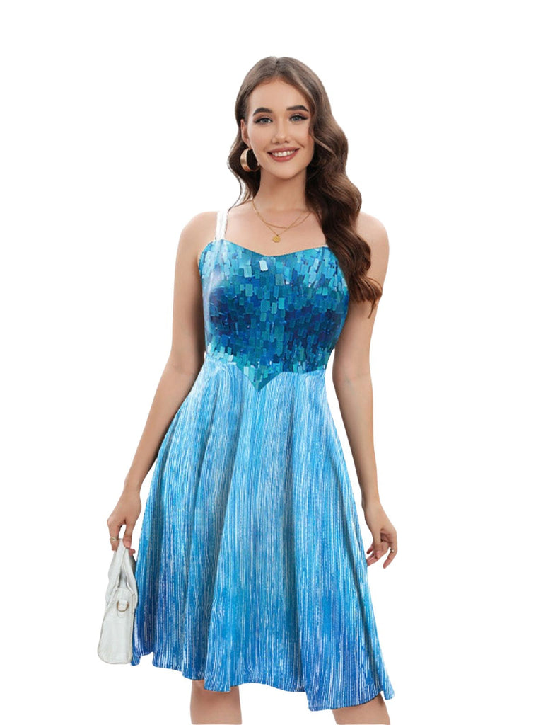 Blau 1950er Halloween Elsa Pailletten Schneeflocke Träger Kleid