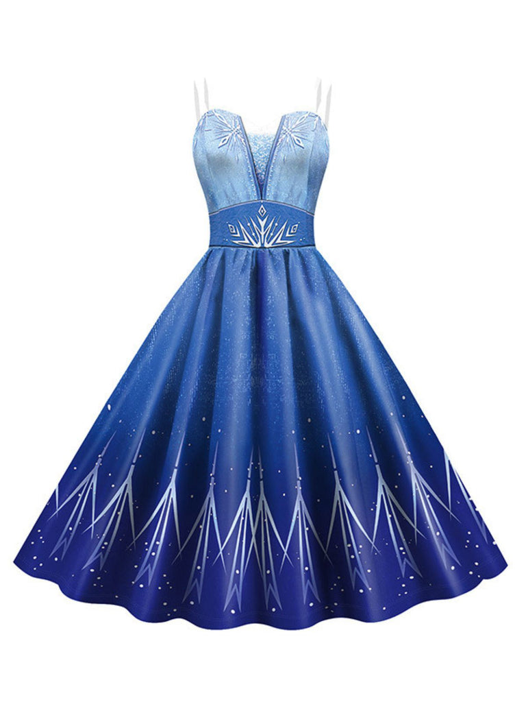 Blau 1950er Halloween Elsa Pailletten Schneeflocke Träger Kleid