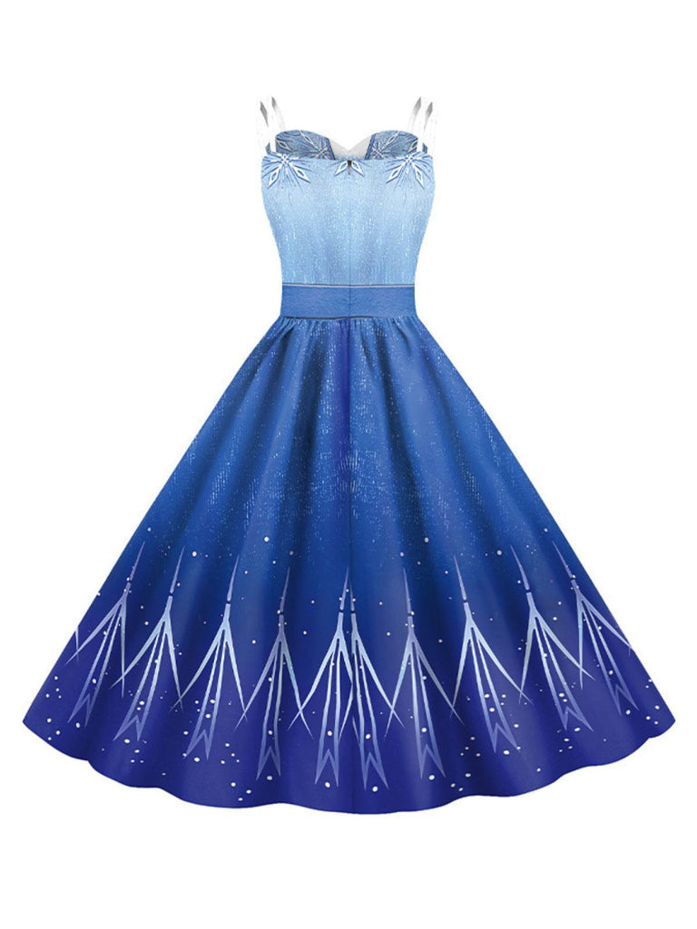 Blau 1950er Halloween Elsa Pailletten Schneeflocke Träger Kleid