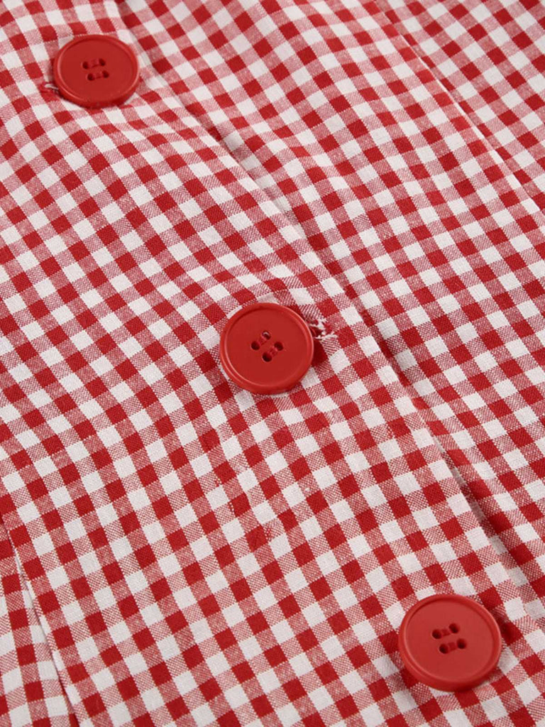 Rot 1960er Gingham Plaid Taste Ärmellos Kleid