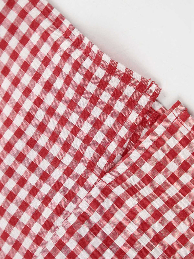 Rot 1960er Gingham Plaid Taste Ärmellos Kleid