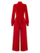 1950er Solide Schlüsselloch Hoher Hals Samt Jumpsuit