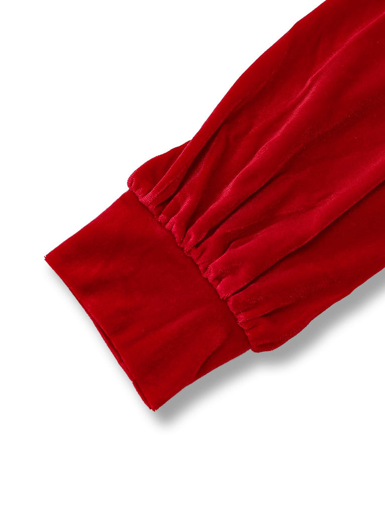 1950er Solide Schlüsselloch Hoher Hals Samt Jumpsuit