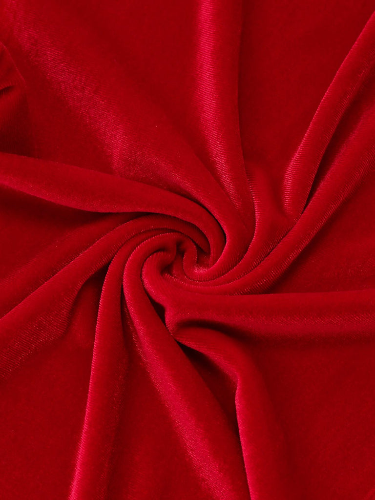 1950er Solide Schlüsselloch Hoher Hals Samt Jumpsuit