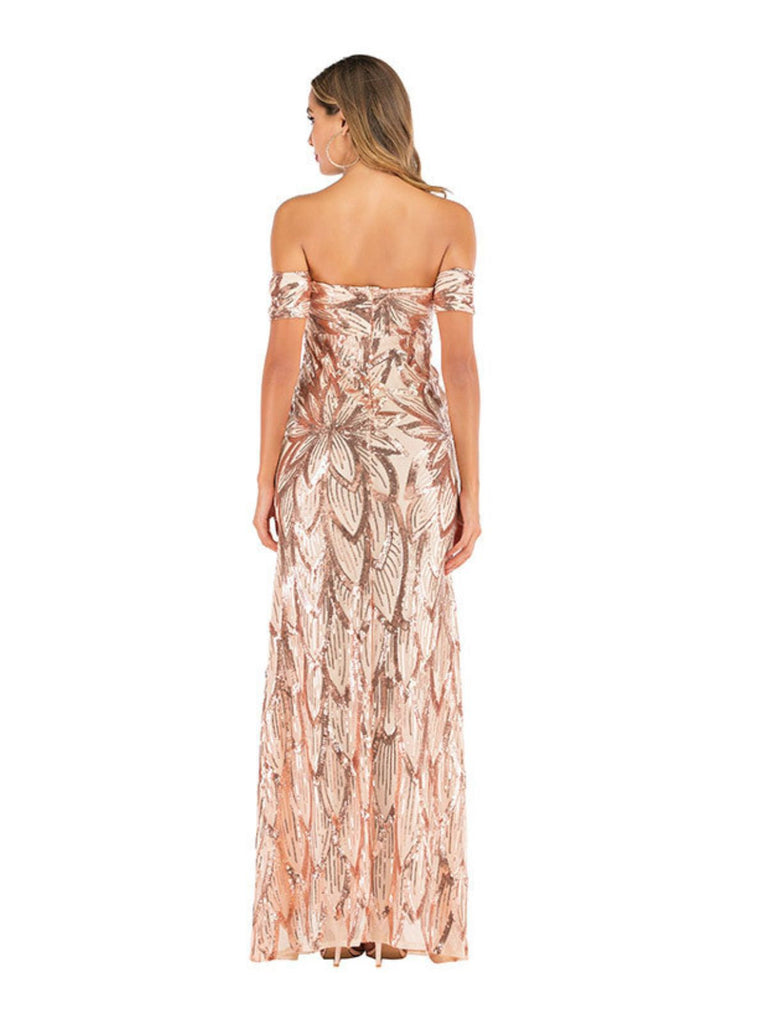 Sekt 1920er Blumen Pailletten Schulterfrei Kleid