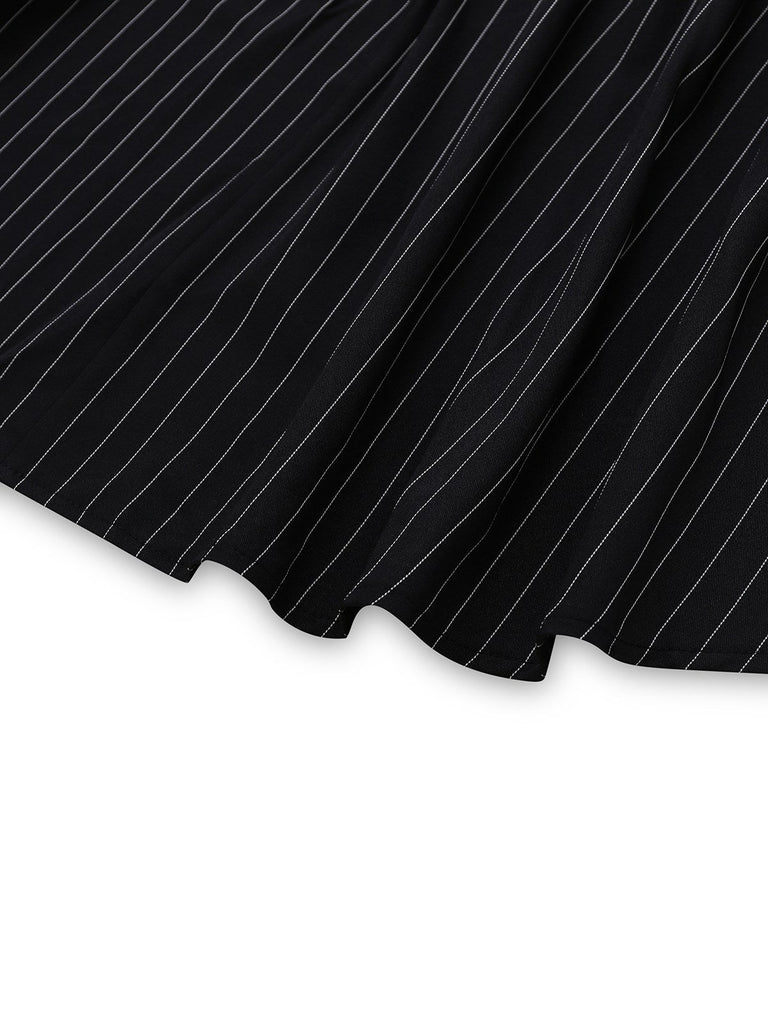 Schwarz 1950er Leopard Vertikal Streifen Taille Kleid