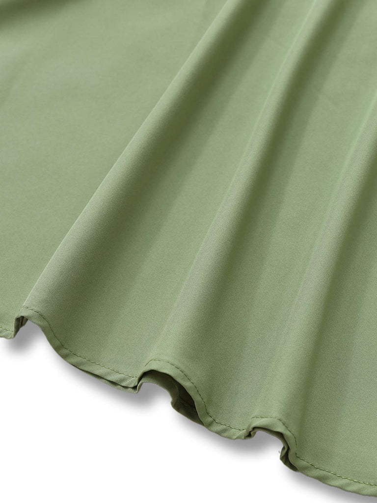 1940er Solide Ausgestellte Ärmel Tief V-Ausschnitt Gürtel Kleid