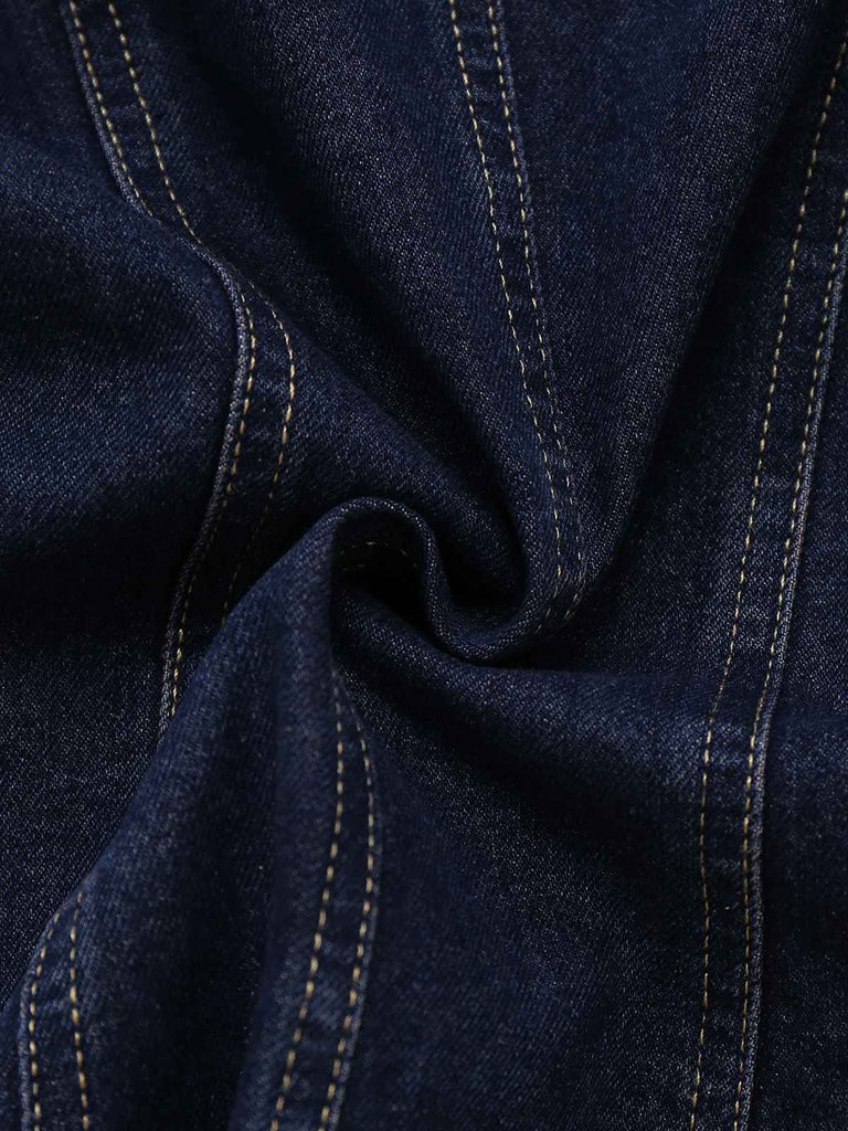 Blau 1950er Quadratischer Hals Tasteed Denim Weste