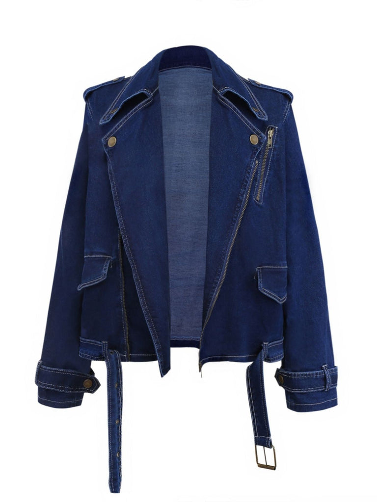 Dunkelblau 1950er Denim Taste Revers Jacke