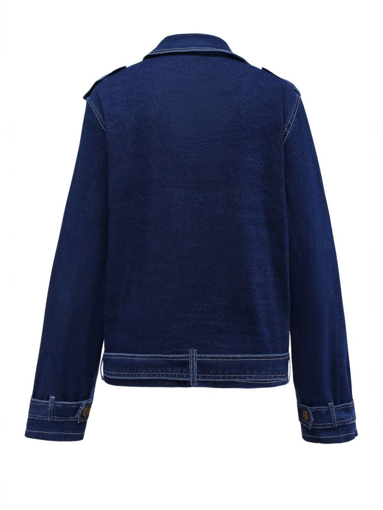 Dunkelblau 1950er Denim Taste Revers Jacke