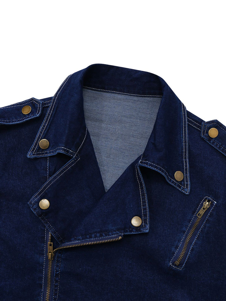 Dunkelblau 1950er Denim Taste Revers Jacke