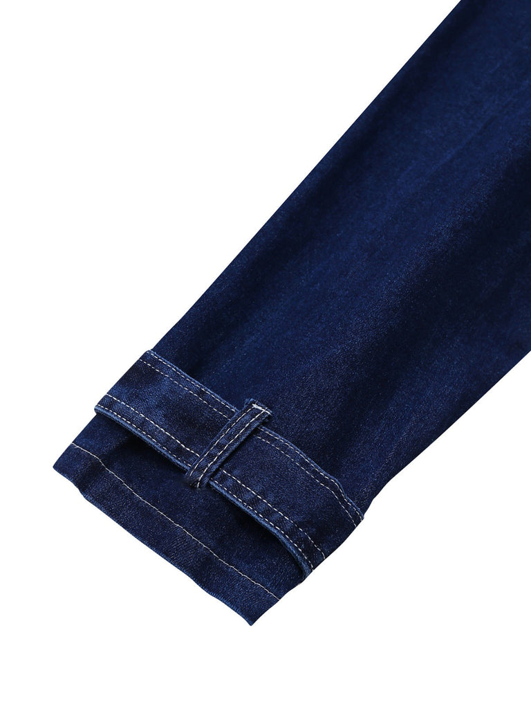 Dunkelblau 1950er Denim Taste Revers Jacke