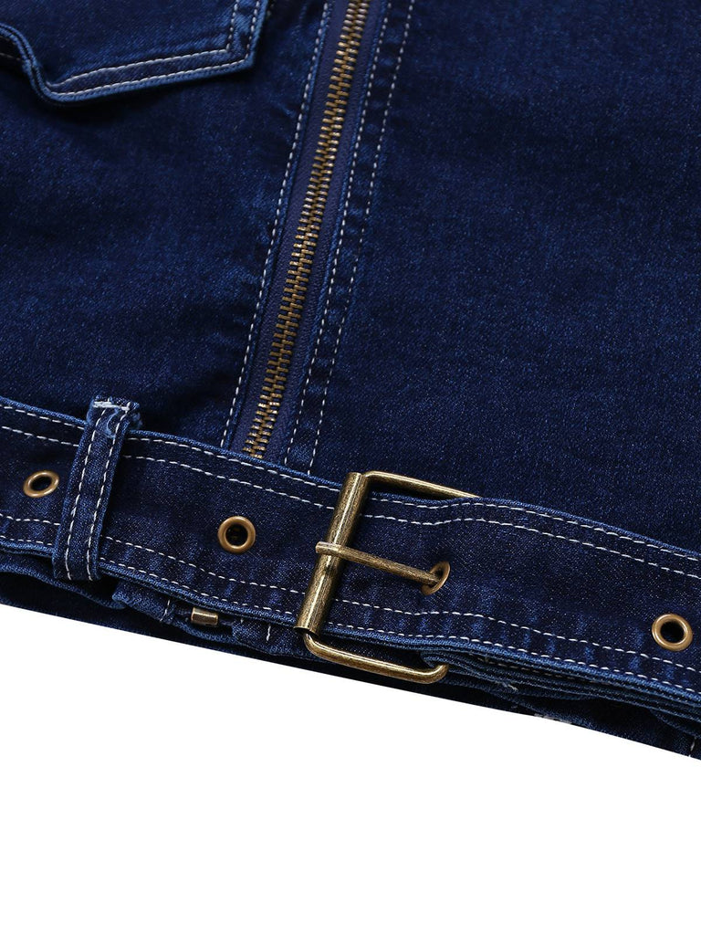 Dunkelblau 1950er Denim Taste Revers Jacke