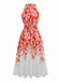 Rot 1940er Blumen Rundhals Halter Kleid