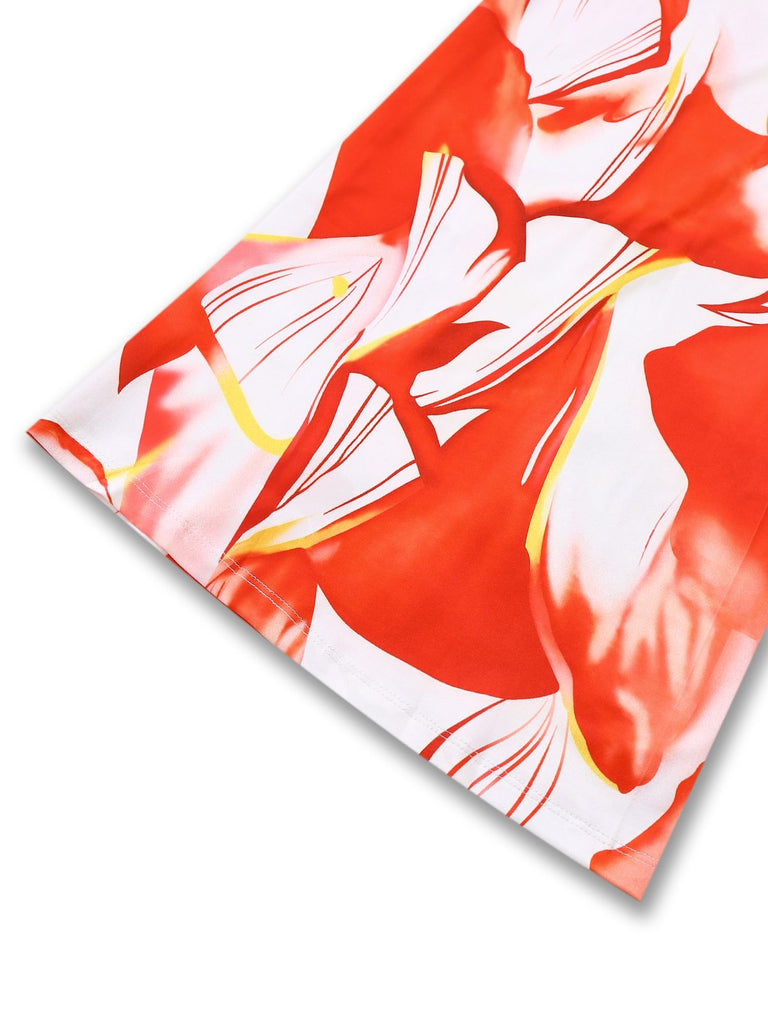 Rot 1930er Abstrakt Drucke Gürtel Ärmelloses Jumpsuit